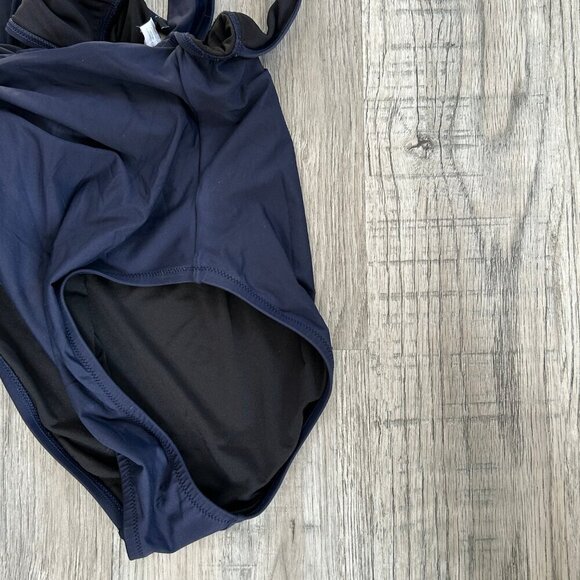 J. Crew One Piece Swimsuit Navy Blue Plunge Back Beachwear Swimwear Size 8 - Picture 8 of 8